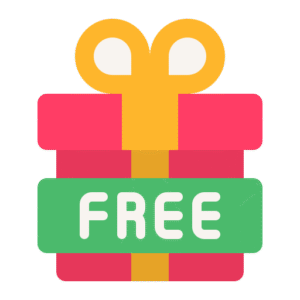 Icon of a gift box with the word "Free," representing free resources.